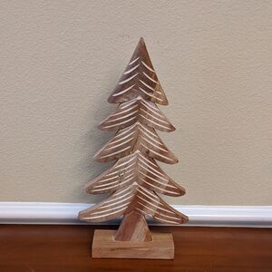 Rustic Wood Holiday Christmas Tree Winter Primitive Carved Look Decor
